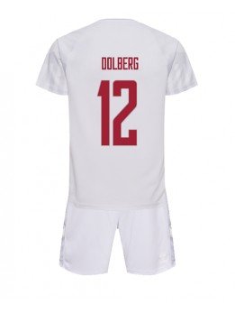 Danska Kasper Dolberg #12 Dječji Gostujuci Dres kompleti SP 2022 Kratak Rukavima (+ kratke hlače)
